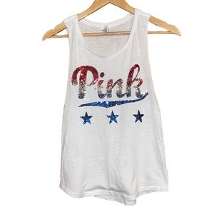•PINK•VSP SEQUIN FLAG LOGO MUSCLE TANK TEE SIZE XS EUC